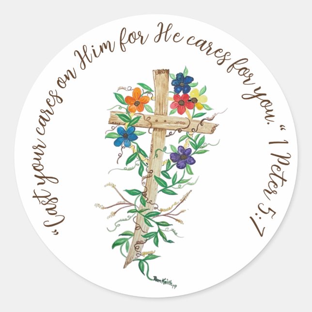 Sprich Jesus kreuzen mit Blume Runder Aufkleber (Vorderseite)