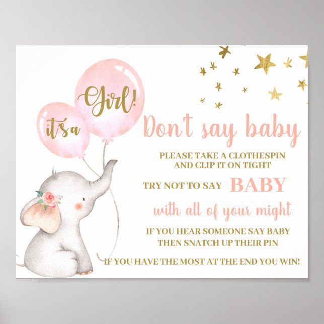 Sprich kein Baby Duwer Girl pink Elefantenzeichen Poster (Vorne)
