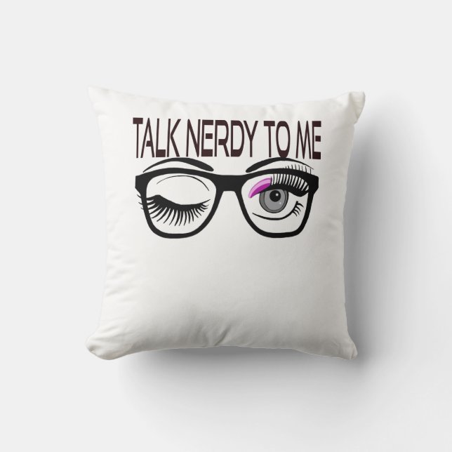 Sprich Nerdy mit mir Geek Glasses Winking Eye Pink Kissen (Vorderseite)