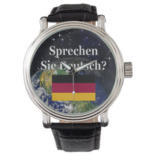 Sprichst du Deutsch? Auf Deutsch. Flag & Erde Armbanduhr