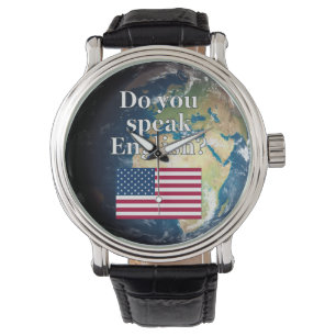 "Sprichst du Englisch?" auf Englisch. Flag & Erde Armbanduhr