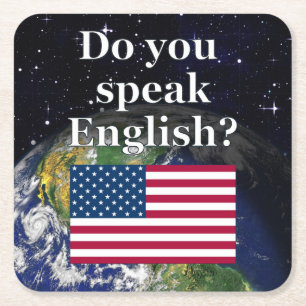 Sprichst du Englisch? Auf Englisch. Flag & Erde Rechteckiger Pappuntersetzer