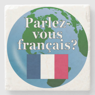 Sprichst du Französisch? Auf Französisch. Flagge & Steinuntersetzer