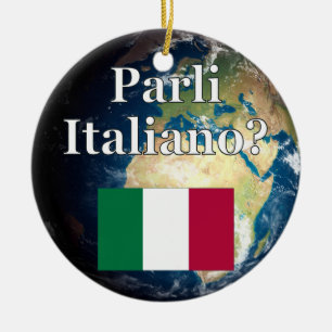 Sprichst du Italienisch? Auf Italienisch. Flag & E Keramikornament