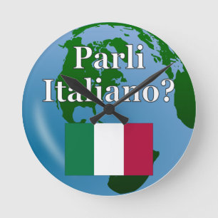 Sprichst du Italienisch? Italienisch. Flagge & Glo Runde Wanduhr