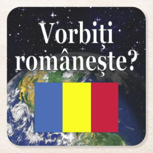 Sprichst du Rumänisch? Auf Rumänisch. Flag & Erde Rechteckiger Pappuntersetzer
