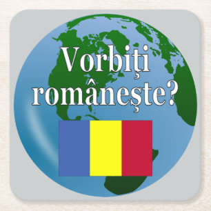Sprichst du Rumänisch? Auf Rumänisch. Flagge & Glo Rechteckiger Pappuntersetzer