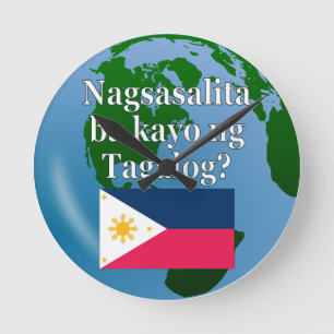 Sprichst du Tagalog? In Tagalog. Flagge & Globus Runde Wanduhr