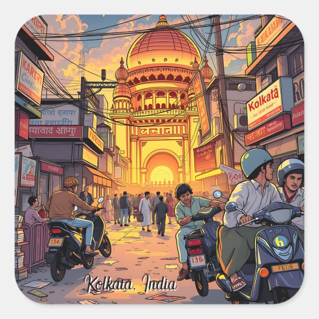 Sprichwort Hello aus Indien | Kolkata Quadratischer Aufkleber (Vorderseite)