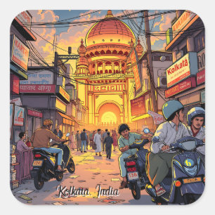 Sprichwort Hello aus Indien   Kolkata Quadratischer Aufkleber