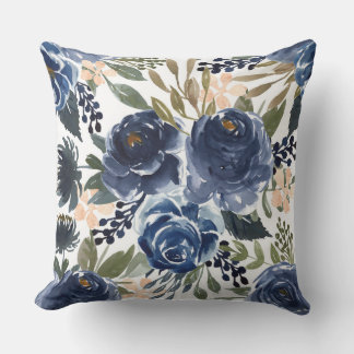 Sprichwort Kissen für Navy Floral/Beige Burlap