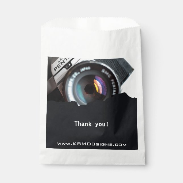 Sprichwort Vielen Dank, Schwarz-weiß Fotograf Geschenktütchen (Vorderseite)