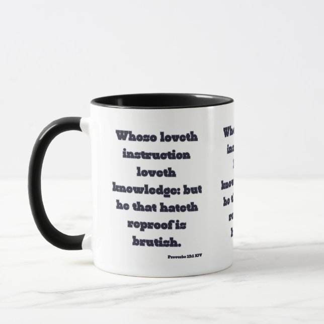 Sprichwörter 12:1 KJV Bibelverse Zwei-Tone Tasse (Links)