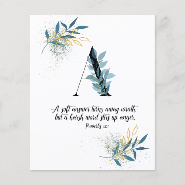 Sprichwörter 15:1, Letter A, Aquarellschrift-Karte (Vorderseite)