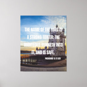 Sprichwörter 18:10 Leinwand Verse Verse Mauer Art