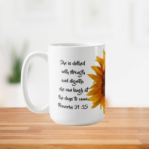 Sprichwörter 31:25 Bibel Verse Sonnenblume Custom Kaffeetasse