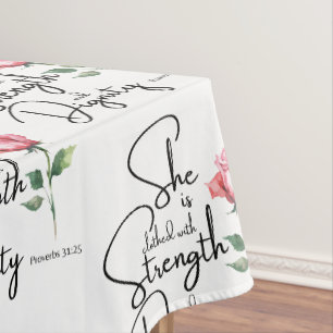 Sprichwörter 31:25 Blume Bibel Verse Nahtloses Mus Tischdecke