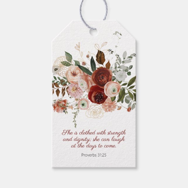 Sprichwörter 31:25 Elegante Blumenmarke Geschenkanhänger (Vorderseite)