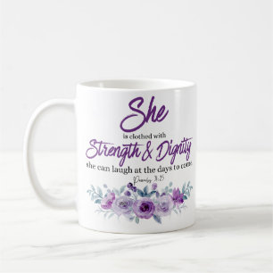 Sprichwörter 31:25 Festigkeit und Würde Lila Blume Kaffeetasse