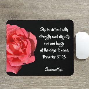 Sprichwörter 31:25 Rote Rose Bibel Verse Custom Mousepad