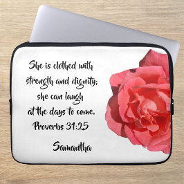 Sprichwörter 31:25 Rote Rose Custom Bible Verse Laptopschutzhülle