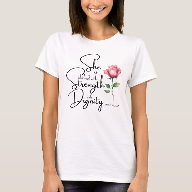 Sprichwörter 31:25 Sie ist bekleidet Bibelverse Bl T-Shirt (Vorderseite)