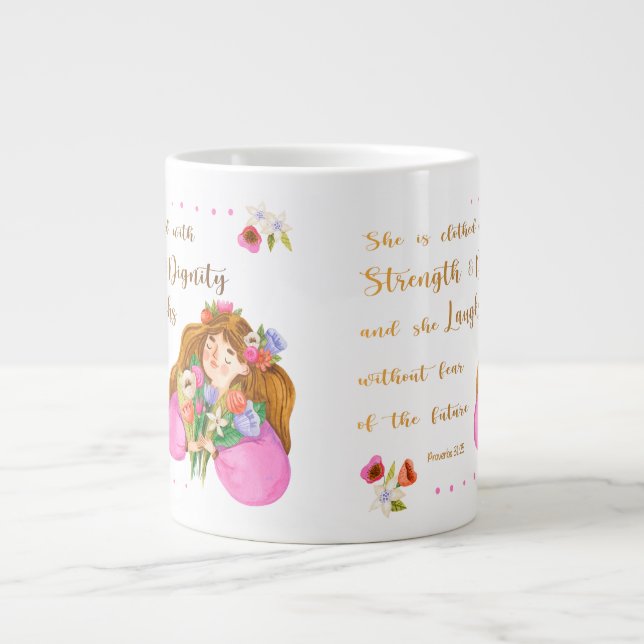Sprichwörter 31:25 Sie ist mit Kraft bekleidet  Jumbo-Tasse (Vorderseite)