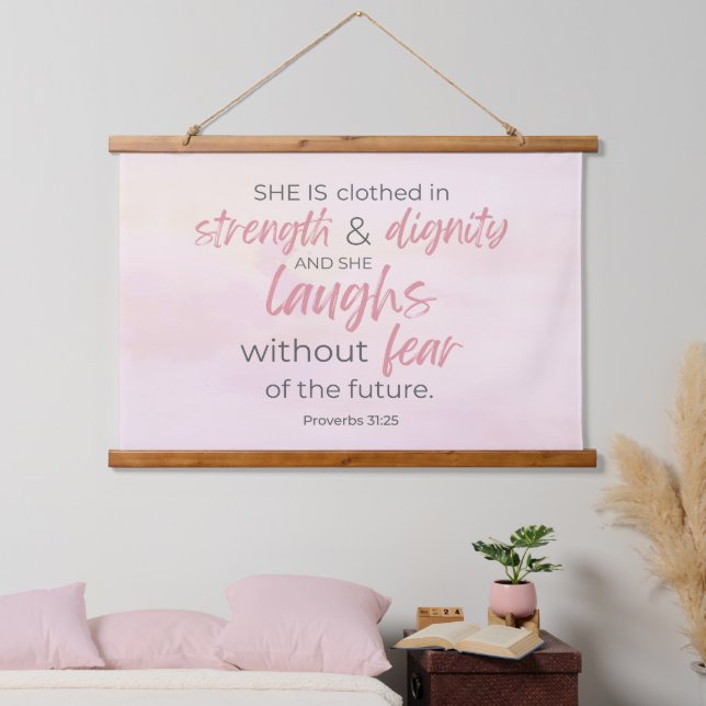 Sprichwörter 31:25 Tapisserie Bibel Verse Wandteppich Mit Holzrahmen (Schlafzimmer)