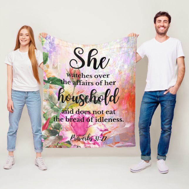 Sprichwörter 31:27 Muttertagsschrift Fleecedecke (Beispiel)