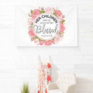 Sprichwörter 31:28 Muttertagsskriptur Rosa Blume Banner