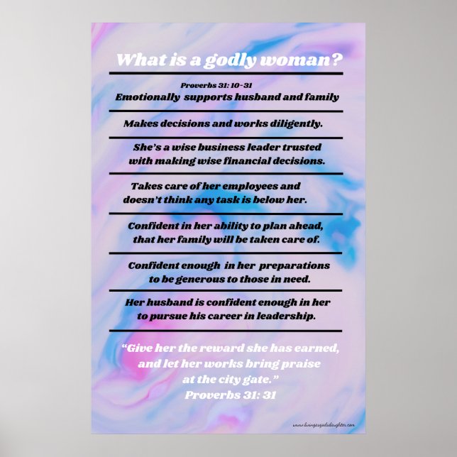 Sprichwörter 31 Frauen, Ideale Christliche Frauenb Poster (Vorne)