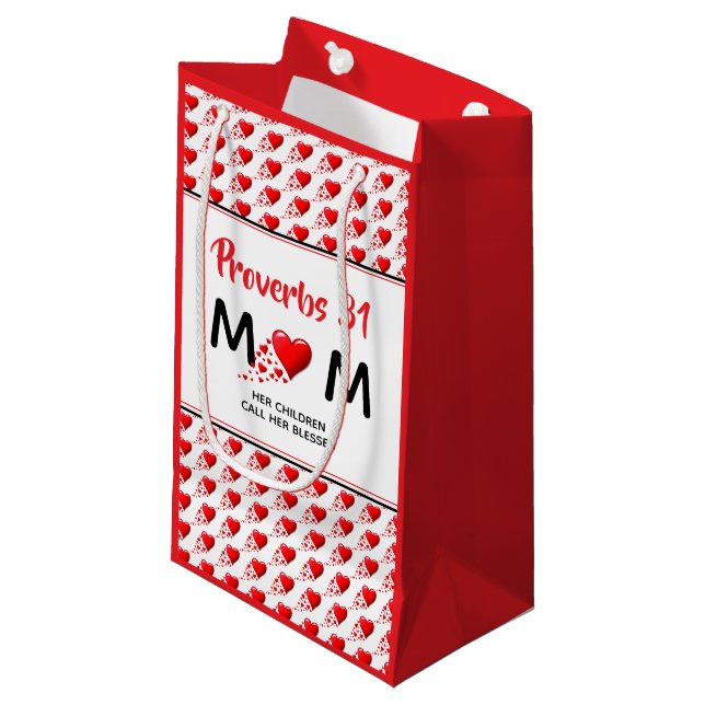 Sprichwörter 31 Mamas Rote Herzen Kleine Geschenktüte (Vorderseite Schrägansicht)