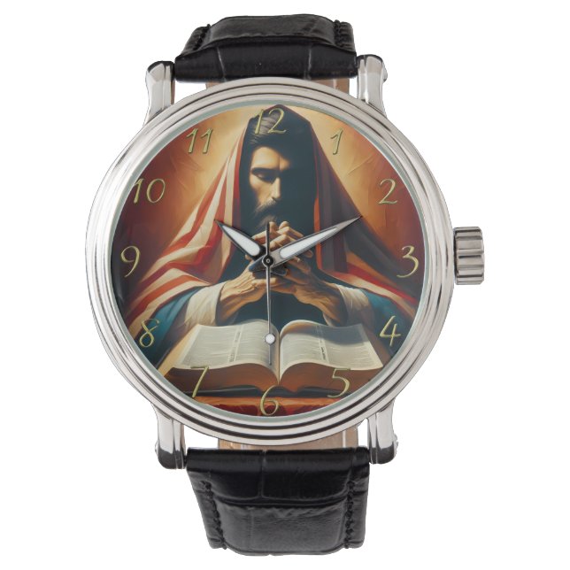 Sprichwörter 3:5 heilige Bibel mit Händen Armbanduhr (Vorderseite)