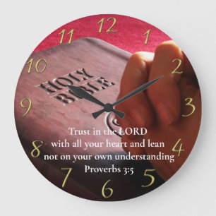 Sprichwörter 3:5 heilige Bibel mit Händen Große Wanduhr