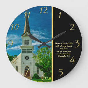 Sprichwörter 3:5 Weiße Kirche Große Wanduhr