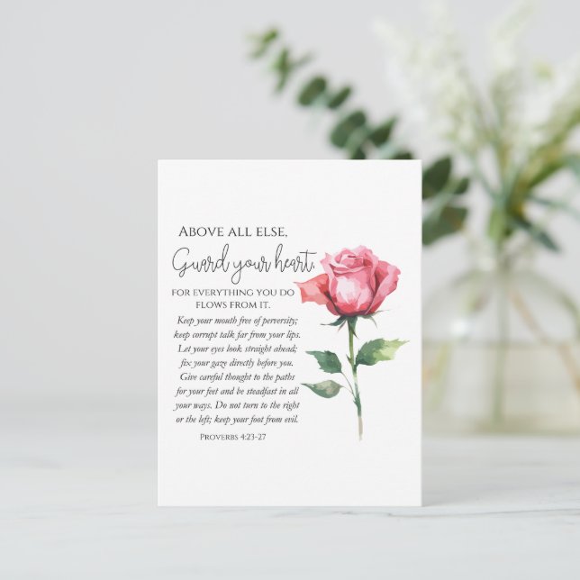 Sprichwörter 4:23-27 Wähle deine Herz-Schrift-Blum Postkarte (Stehend Vorderseite)