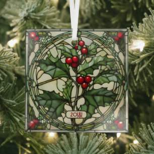 Sprig von Holly verklebtem Glas Weihnachtsschmuck