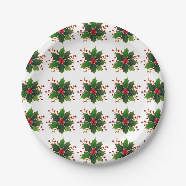 Sprigs von Holly & Berries Weihnachtsbuch-Tellern Pappteller (Vorderseite)