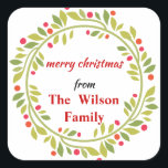 Sprigs Wreath Christmas Quadratischer Aufkleber<br><div class="desc">Das ist Winter Sprigs Weihnachts Weihnachtsaufkleber individuell einstellbar.</div>