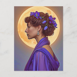 Spring Allegory -  woman with purple flowers  Postkarte