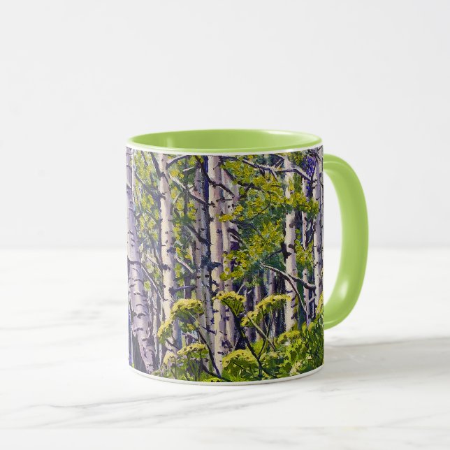 Spring Aspen Tree Woodland Purple Green Coffee Tasse (VorderseiteRechts)