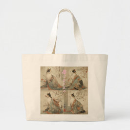 "Spring at Dawn" Japanese Cat in Kimono Art Jumbo Stoffbeutel