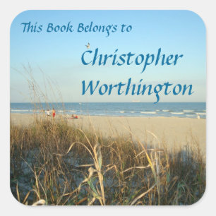 Spring Beach Scene Nr. 3 Buchzeichen Quadratischer Aufkleber