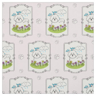 Spring Bichon Frise Hund mit Blume - Niedlich Stoff