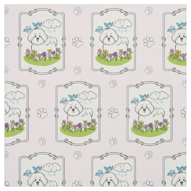 Spring Bichon Frise Hund mit Blume - Niedlich Stoff (Muster)
