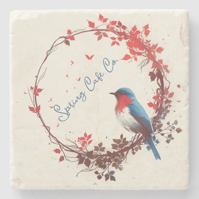 Spring Bird Floral Steinuntersetzer (Vorderseite)