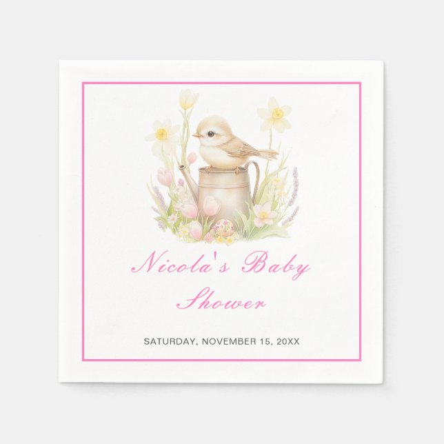 Spring Bird Watering Can Baby Dusche Serviette (Vorderseite)