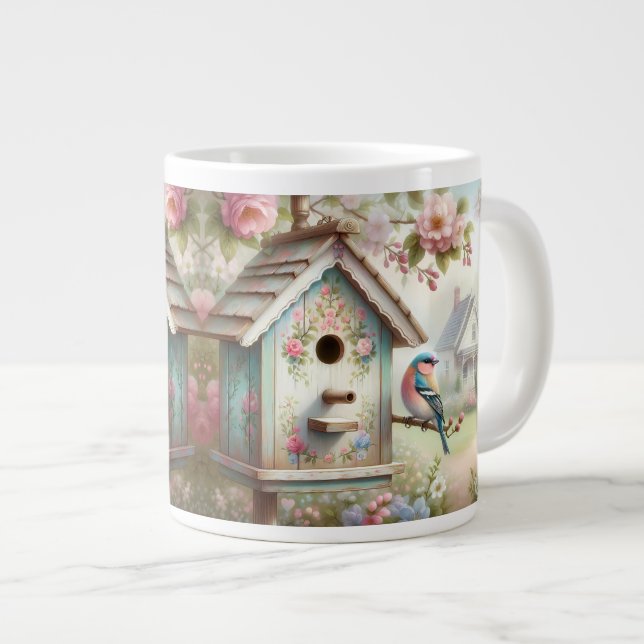 Spring Birdhouse With Pastel Flowers And Bird Jumbo-Tasse (Vorderseite Rechts)