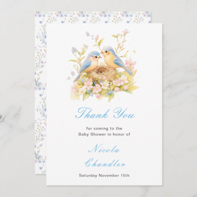 Spring Birds Baby Dusche Dankeskarte (Vorne/Hinten)