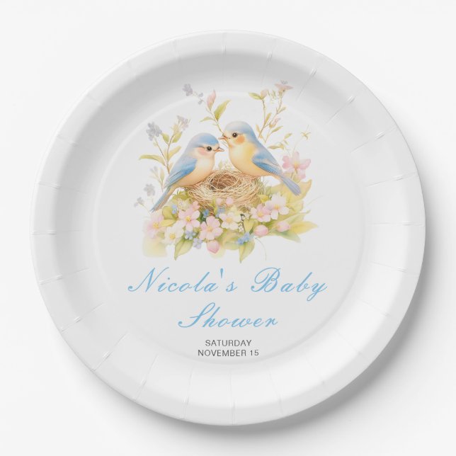 Spring Birds Baby Dusche Pappteller (Vorderseite)